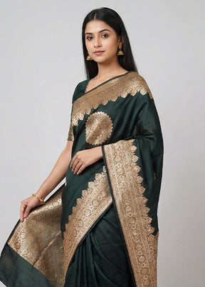 Green Banarasi Silk Saree With Blouse Piece