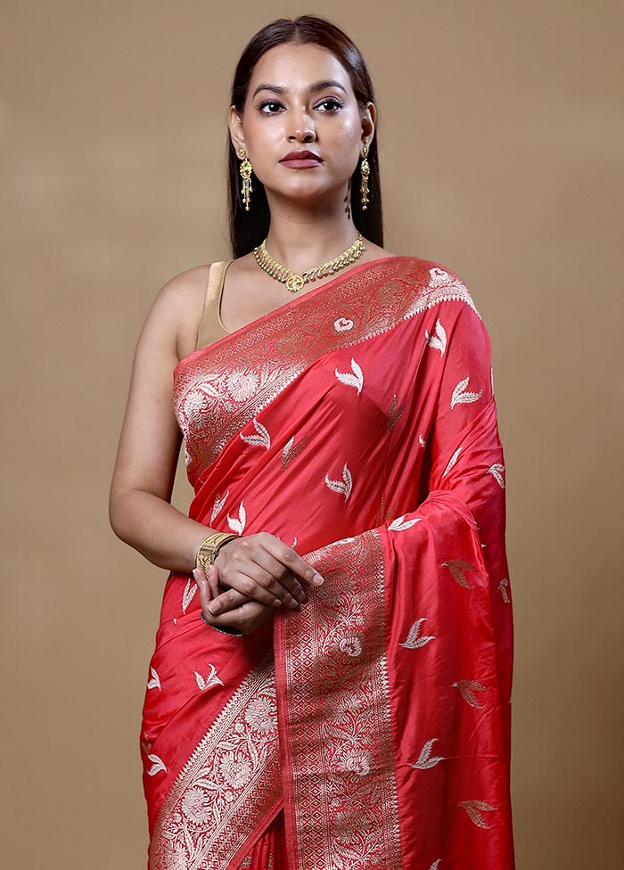 Red Dupion Silk Saree With Blouse Piece