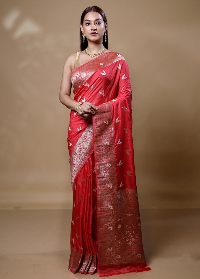Red Dupion Silk Saree With Blouse Piece