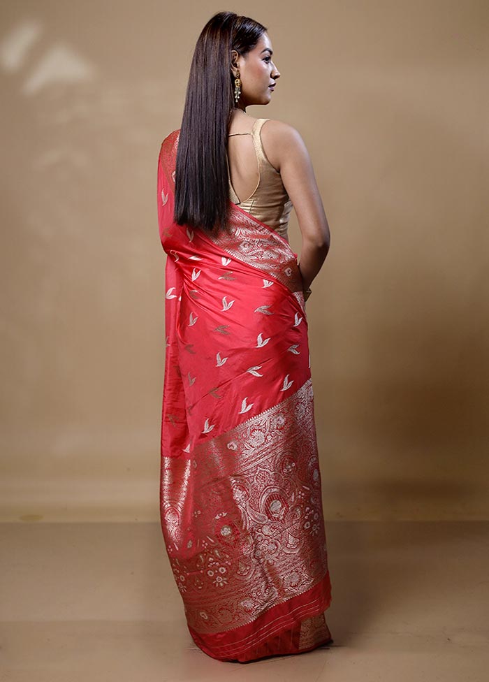 Red Dupion Silk Saree With Blouse Piece