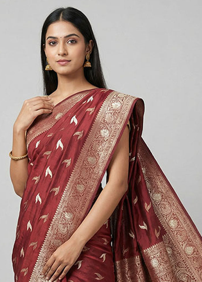Maroon Dupion Silk Saree With Blouse Piece