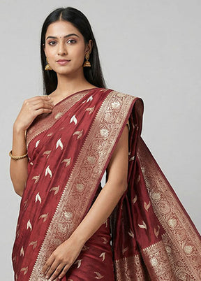 Maroon Dupion Silk Saree With Blouse Piece