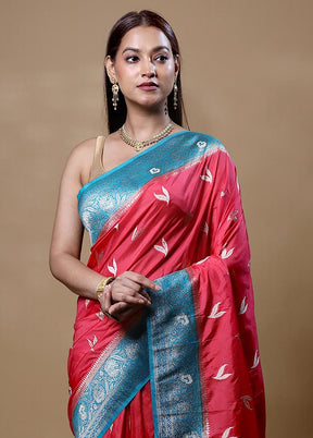 Red Dupion Silk Saree With Blouse Piece