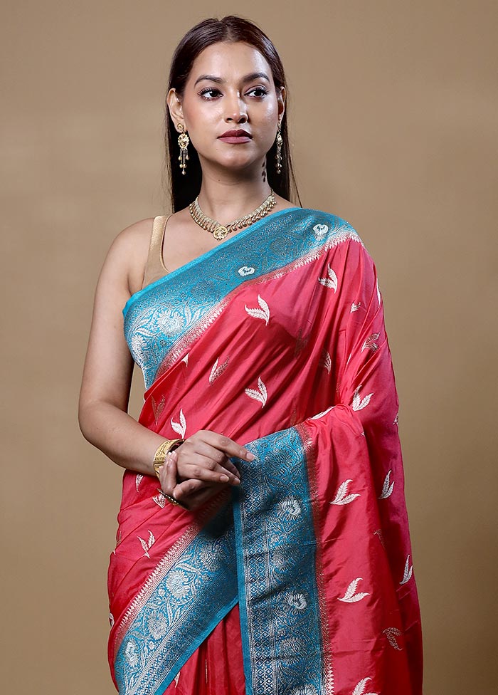Red Dupion Silk Saree With Blouse Piece