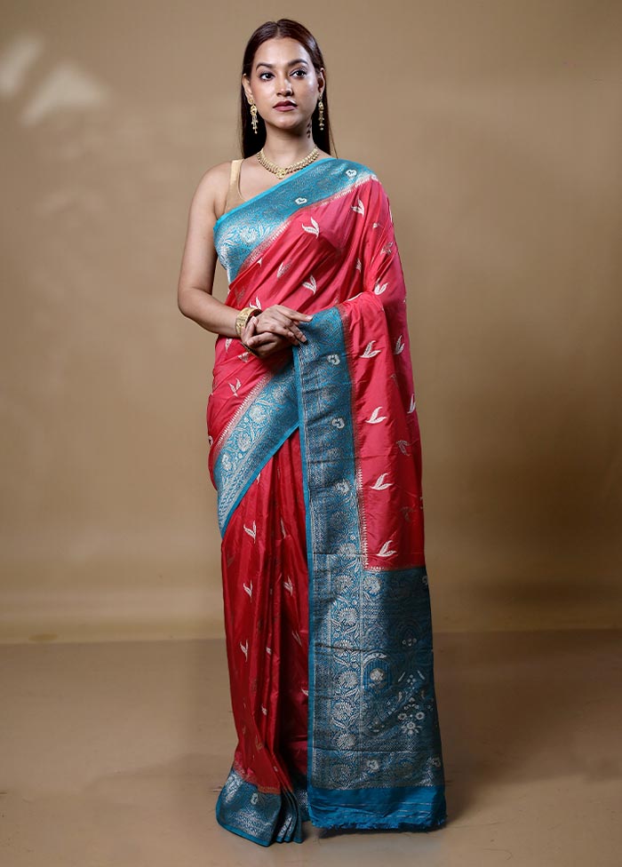 Red Dupion Silk Saree With Blouse Piece