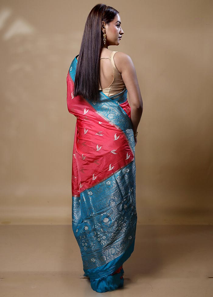 Red Dupion Silk Saree With Blouse Piece