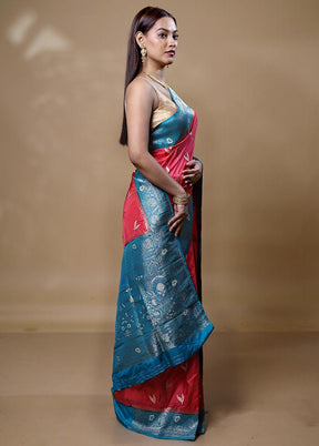 Red Dupion Silk Saree With Blouse Piece