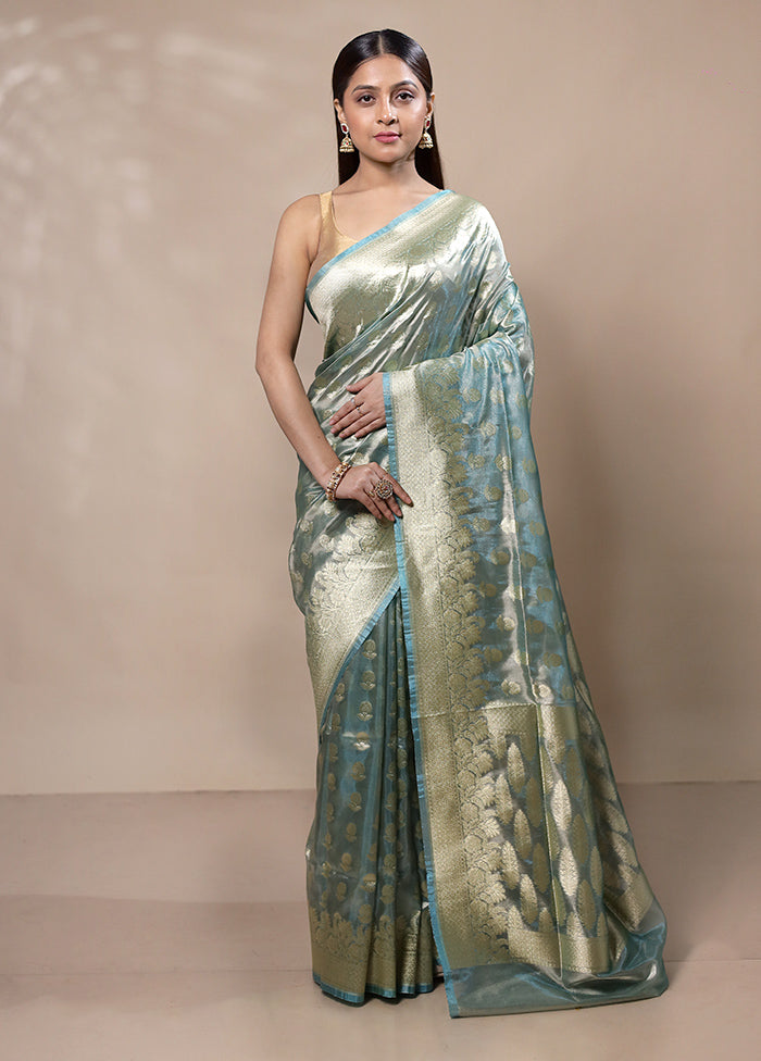 Blue Tissue Silk Saree With Blouse Piece