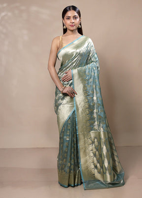 Blue Tissue Silk Saree With Blouse Piece