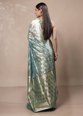 Blue Tissue Silk Saree With Blouse Piece