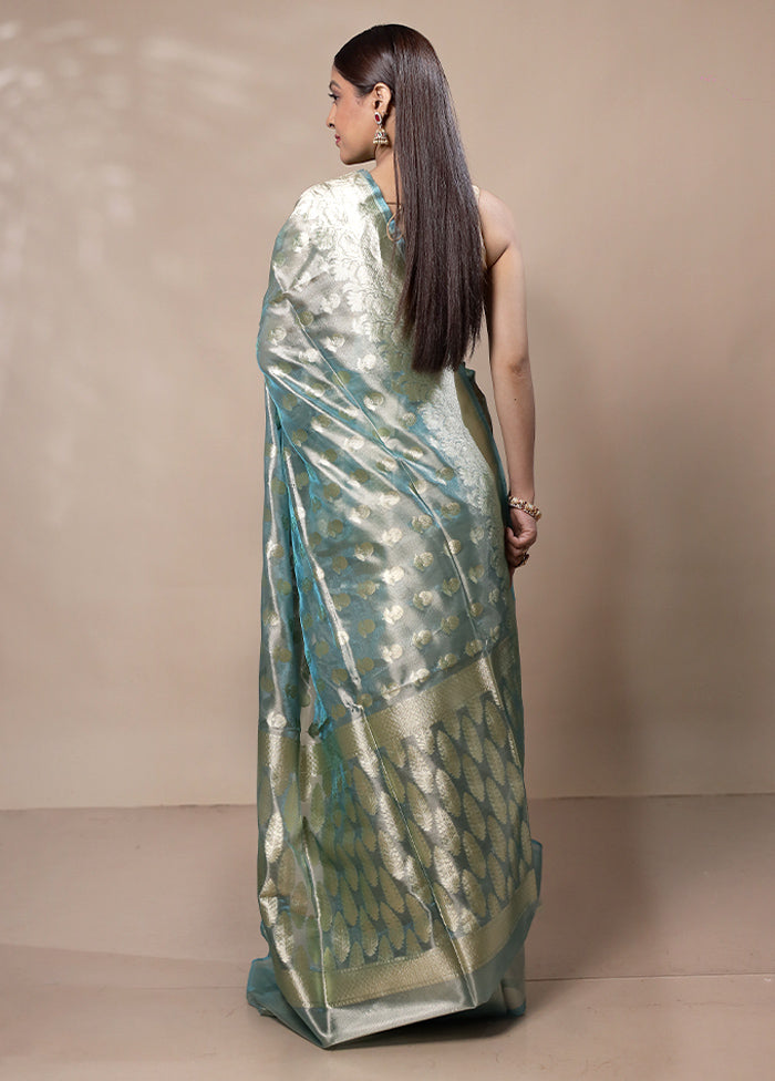 Blue Tissue Silk Saree With Blouse Piece