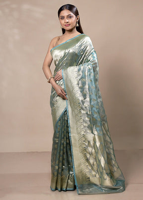 Blue Tissue Silk Saree With Blouse Piece