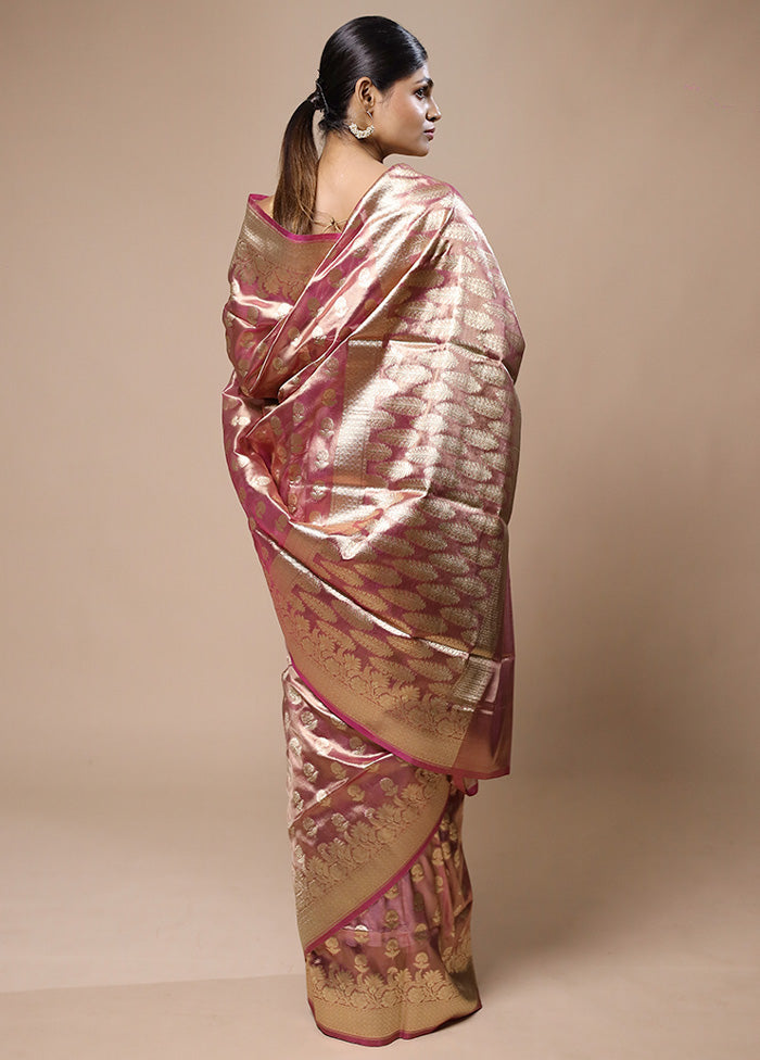 Pink Tissue Silk Saree With Blouse Piece