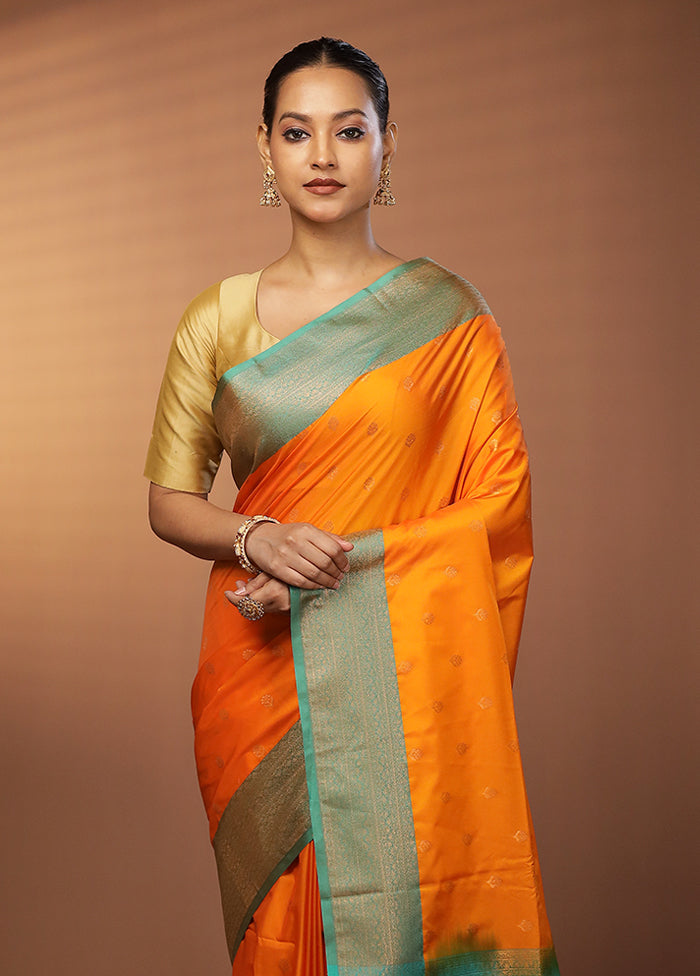 Yellow Dupion Silk Saree With Blouse Piece