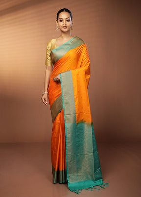 Yellow Dupion Silk Saree With Blouse Piece