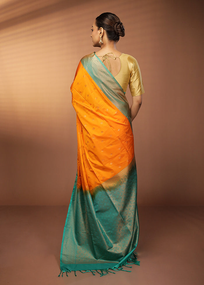 Yellow Dupion Silk Saree With Blouse Piece