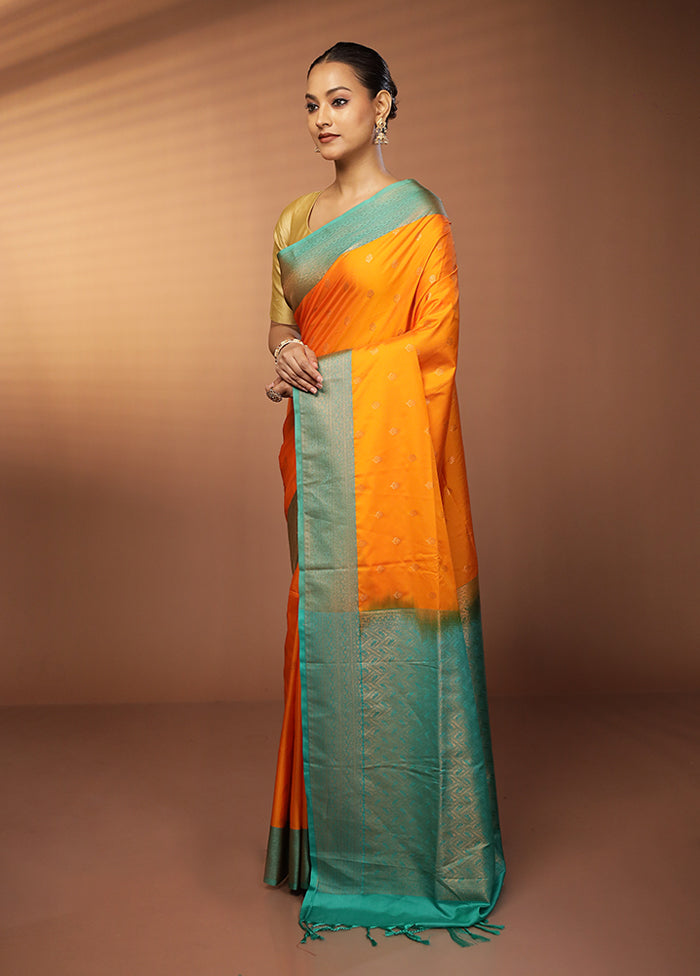 Yellow Dupion Silk Saree With Blouse Piece