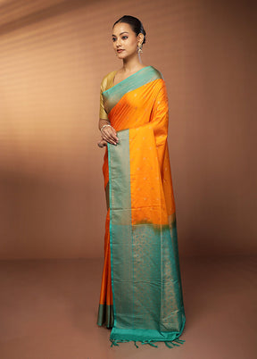 Yellow Dupion Silk Saree With Blouse Piece