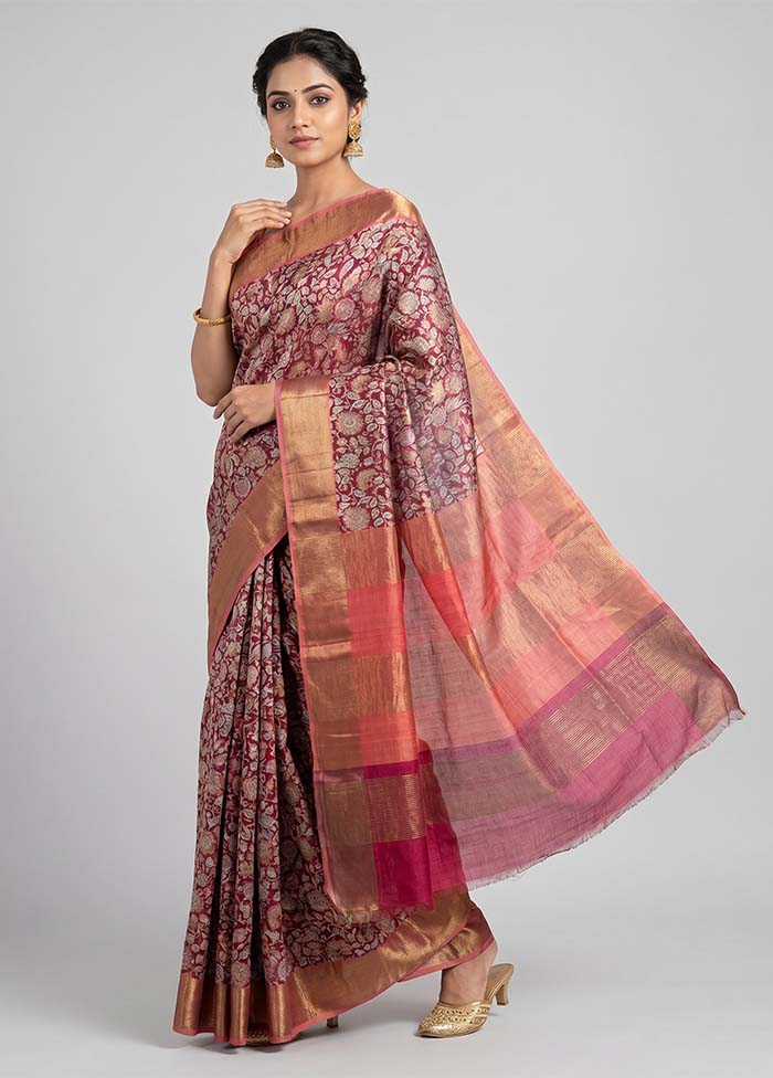 Red Tussar Silk Saree With Blouse Piece