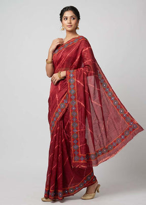 Maroon Handloom Tussar Pure Silk Saree With Blouse Piece