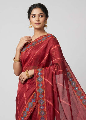 Maroon Handloom Tussar Pure Silk Saree With Blouse Piece