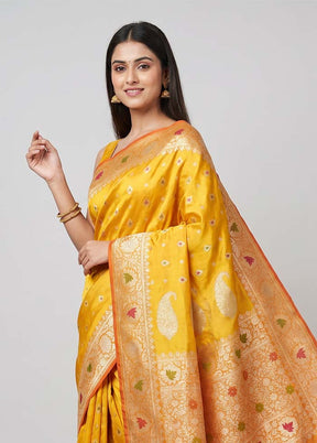Yellow Handloom Katan Pure Silk Saree With Blouse Piece