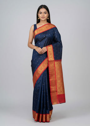 Blue Kanjivaram Silk Saree With Blouse Piece