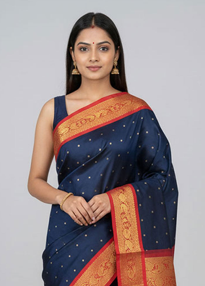 Blue Kanjivaram Silk Saree With Blouse Piece