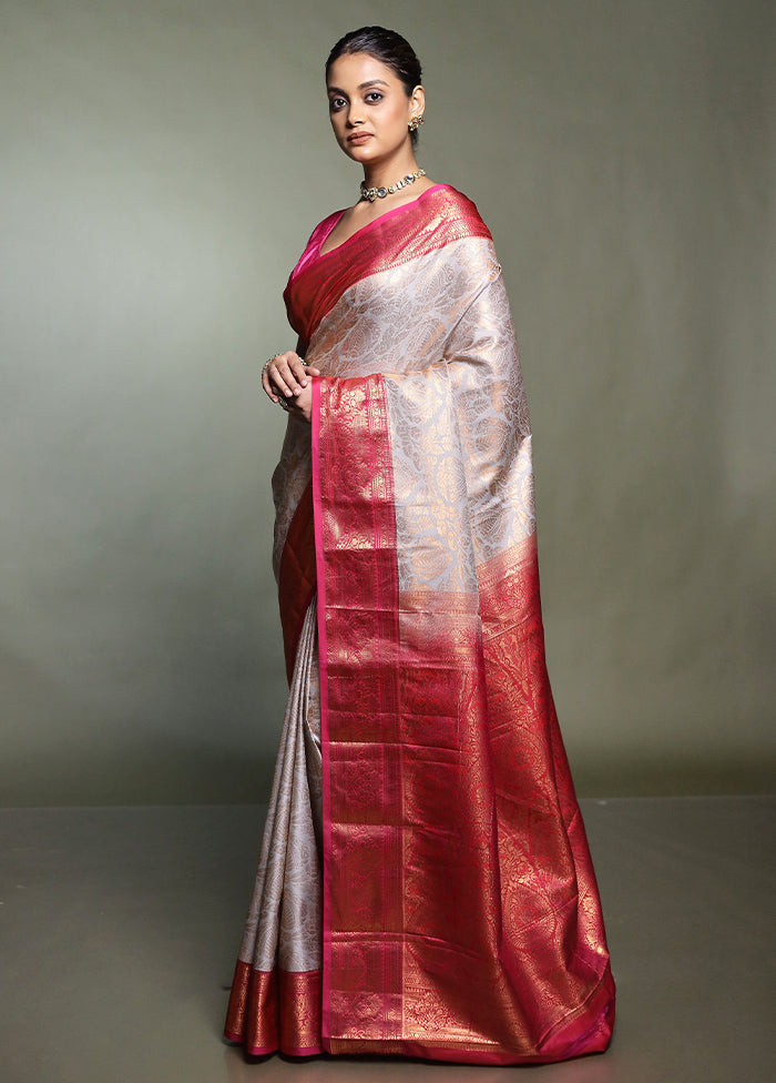 Grey Kanjivaram Silk Saree With Blouse Piece