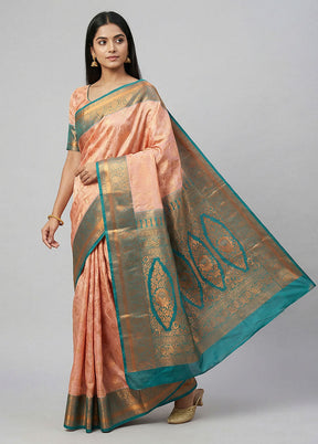 Pink Kanjivaram Silk Saree With Blouse Piece