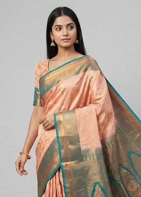 Pink Kanjivaram Silk Saree With Blouse Piece