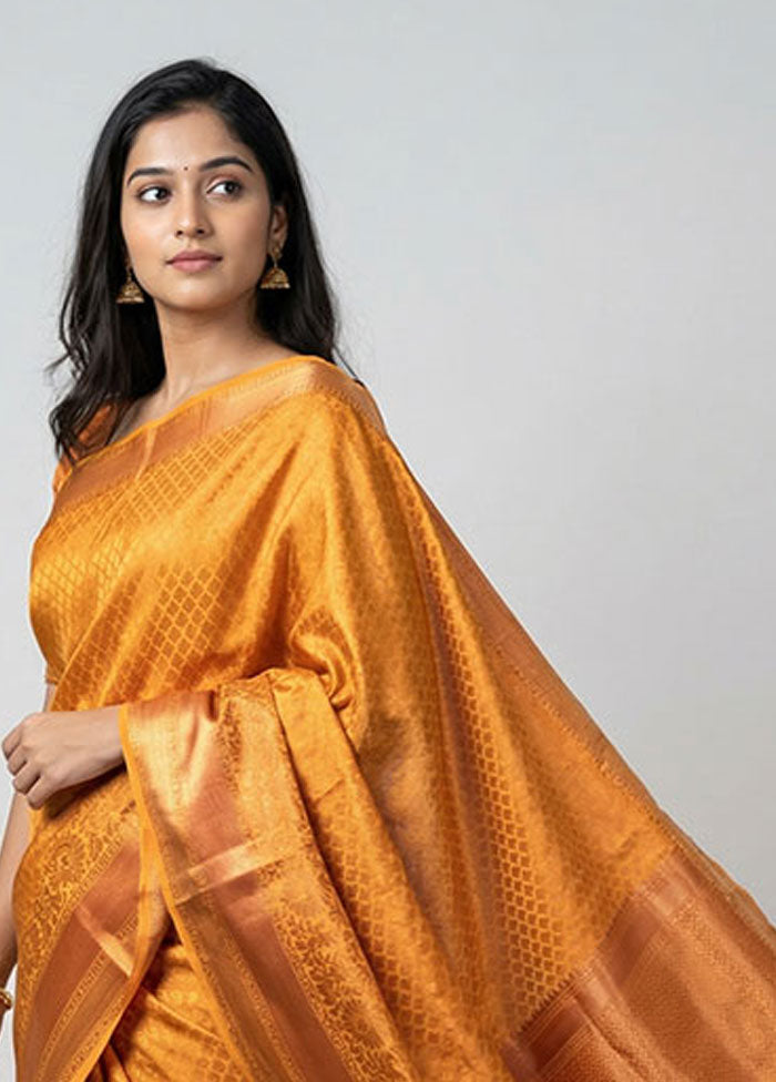 Yellow Kanjivaram Silk Saree With Blouse Piece