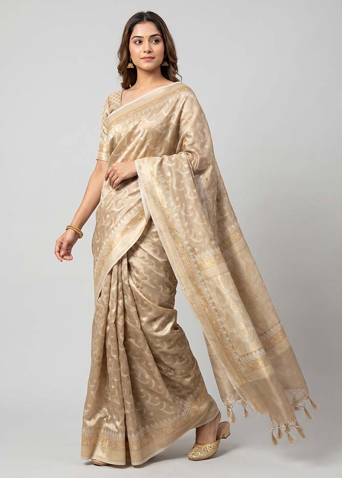 Cream Tissue Silk Saree With Blouse Piece