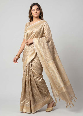 Cream Tissue Silk Saree With Blouse Piece