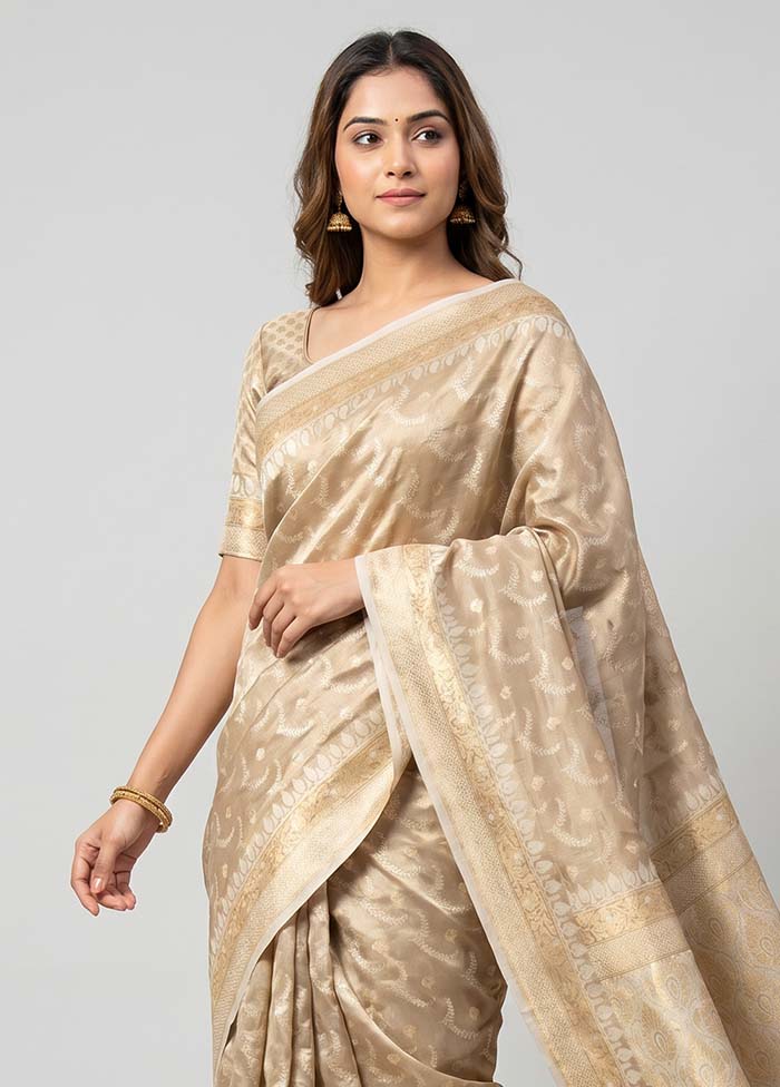 Cream Tissue Silk Saree With Blouse Piece