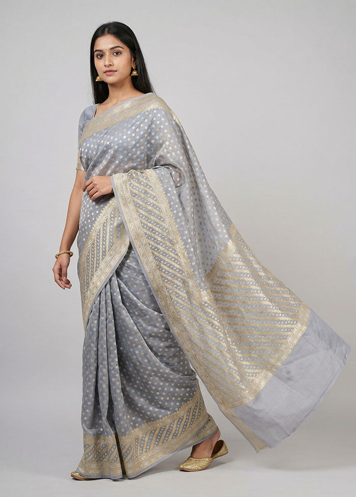 Grey Kora Silk Saree With Blouse Piece