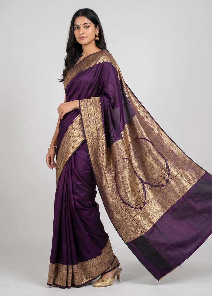 Purple Banarasi Silk Saree With Blouse Piece