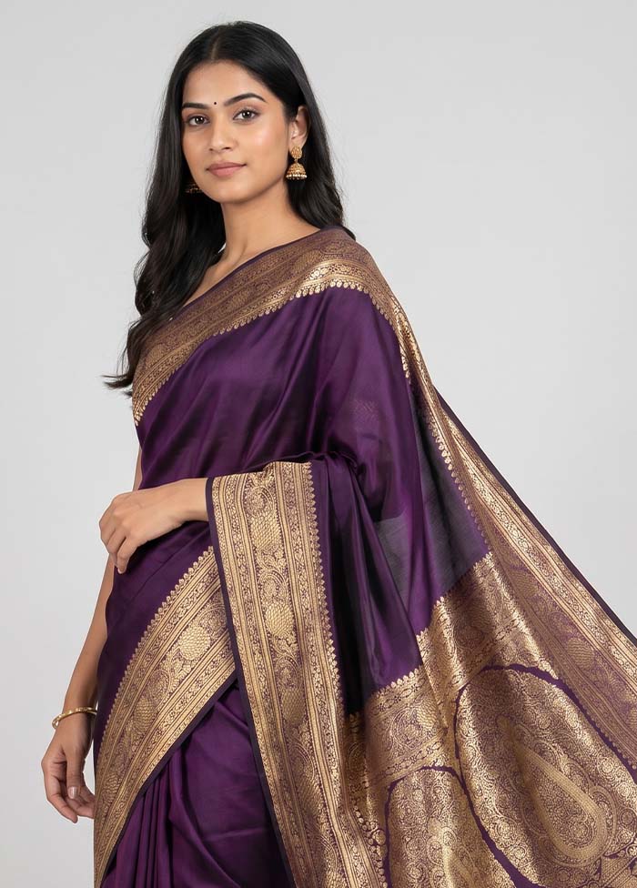 Purple Banarasi Silk Saree With Blouse Piece