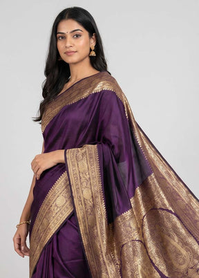 Purple Banarasi Silk Saree With Blouse Piece