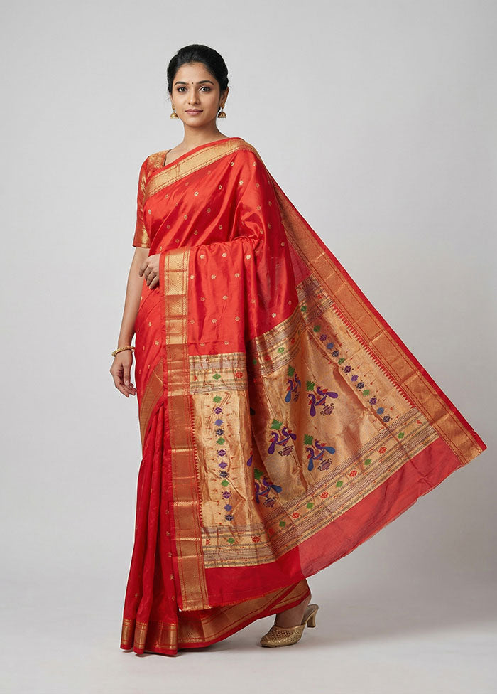 Red Handloom Kanjivaram Pure Silk Saree With Blouse Piece