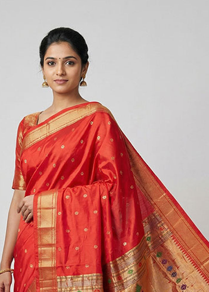 Red Handloom Kanjivaram Pure Silk Saree With Blouse Piece