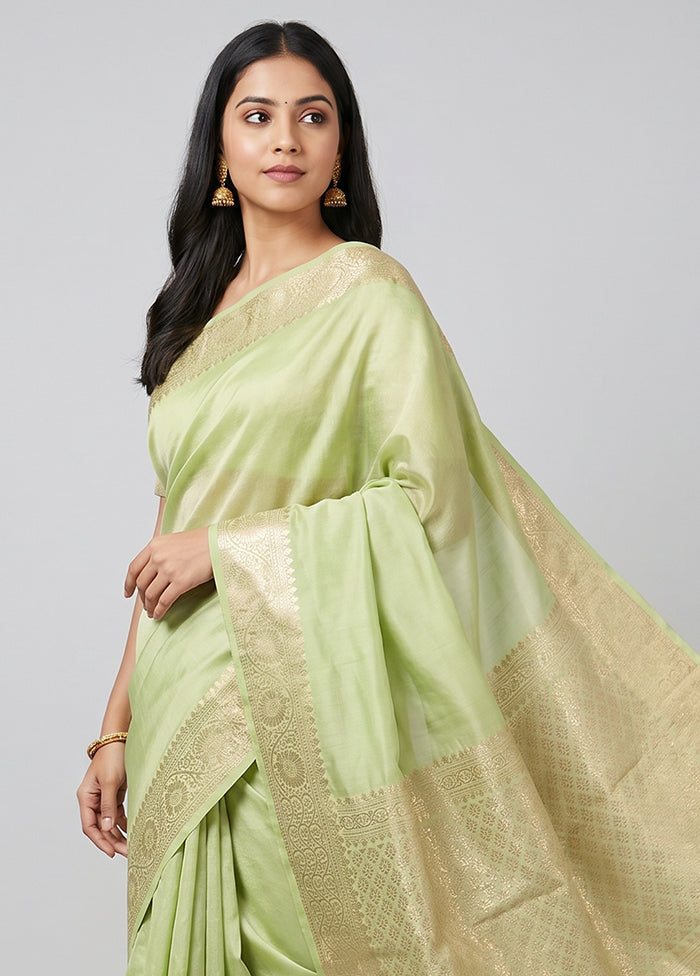 Green Dupion Silk Saree With Blouse Piece