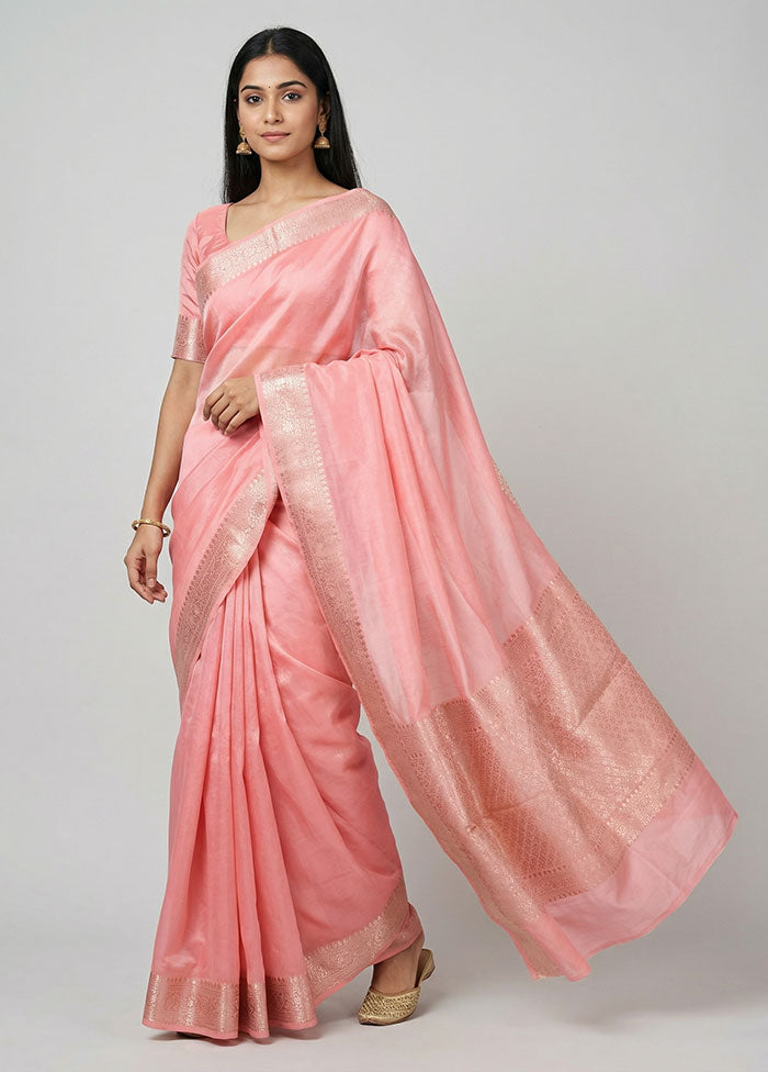 Pink Dupion Silk Saree With Blouse Piece