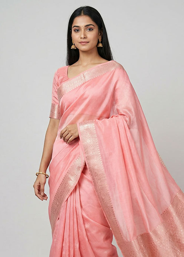 Pink Dupion Silk Saree With Blouse Piece