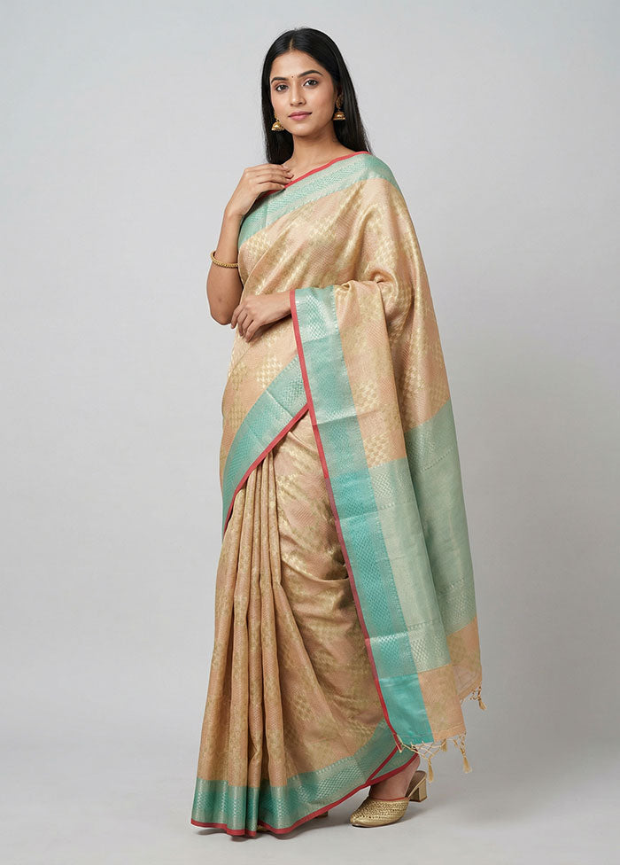 Cream Organza Saree With Blouse Piece