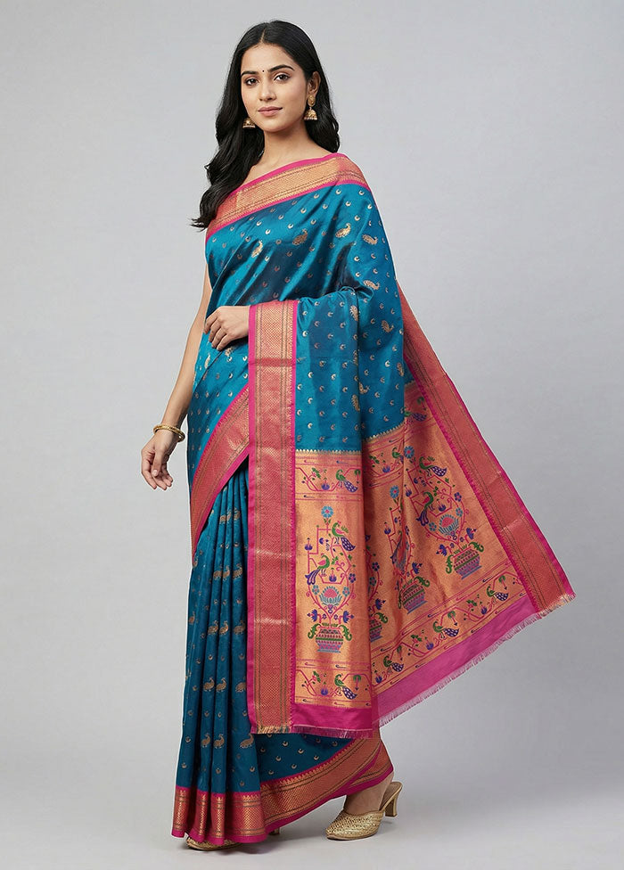Blue Kanjivaram Silk Saree With Blouse Piece