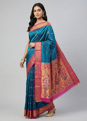 Blue Kanjivaram Silk Saree With Blouse Piece