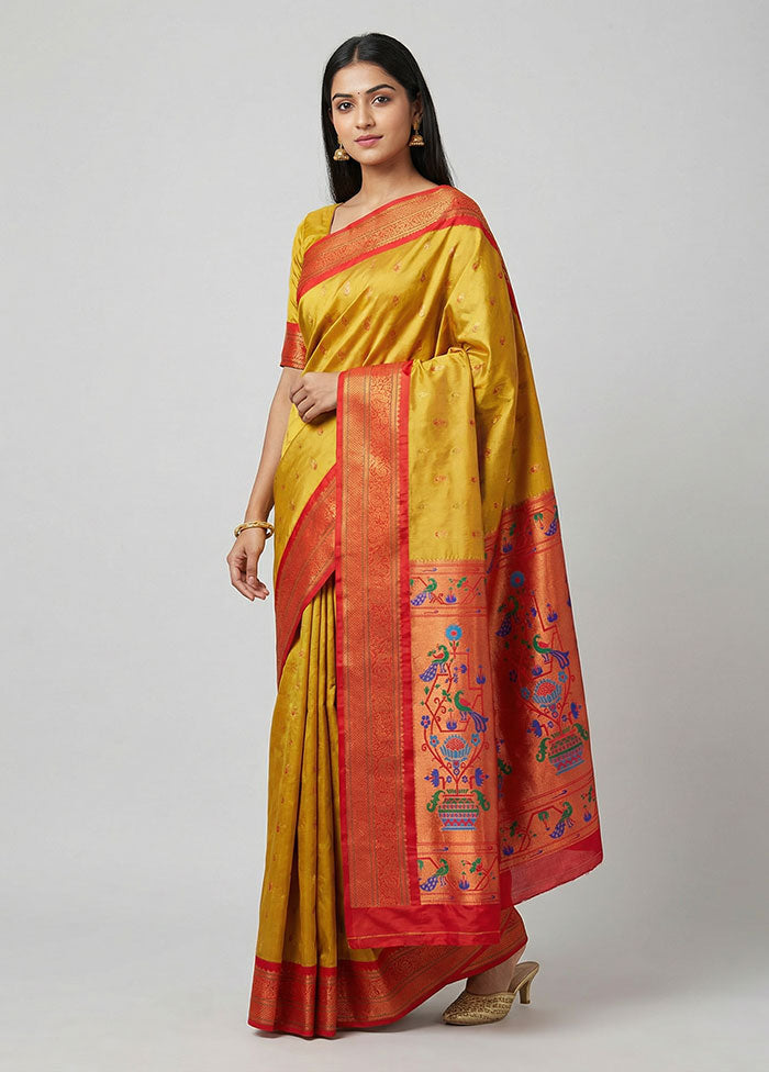 Yellow Kanjivaram Silk Saree With Blouse Piece