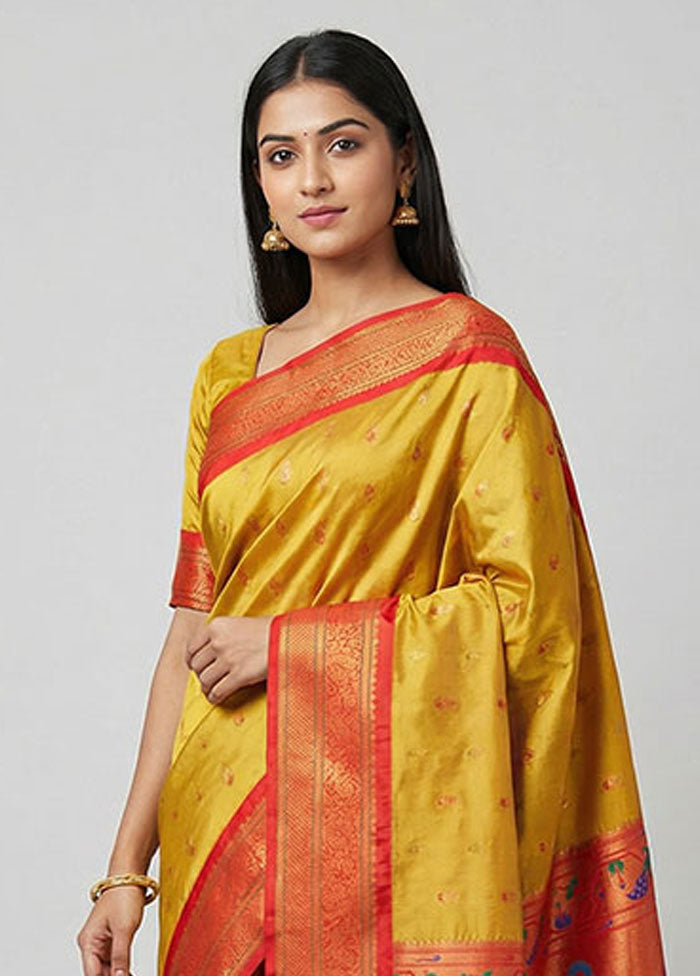 Yellow Kanjivaram Silk Saree With Blouse Piece