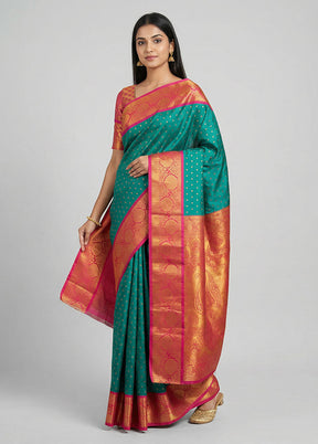 Green Kanjivaram Silk Saree With Blouse Piece